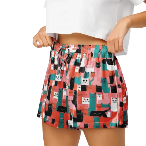 Coral Cat Parade on a Women's Pajama Shorts
