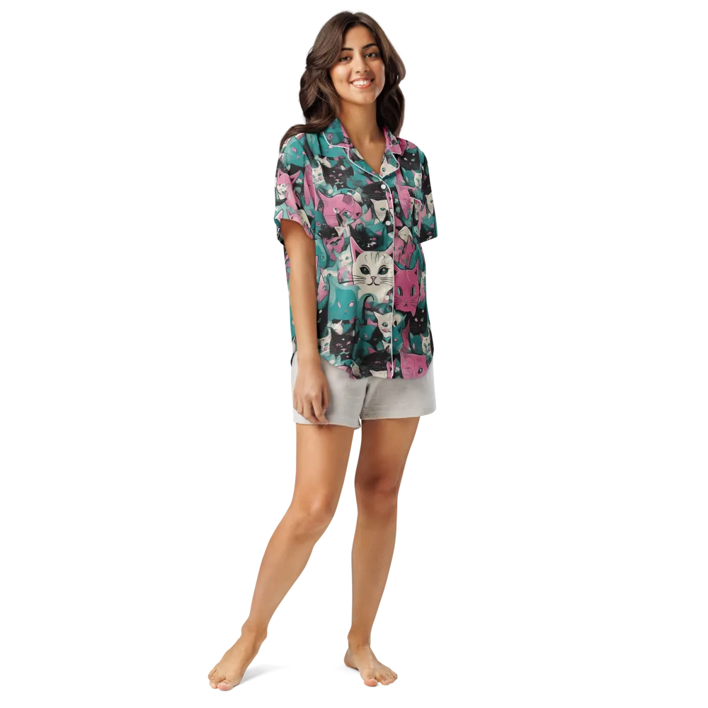 Whisker Pop on Women's Short Sleeve Pajama Top — Front