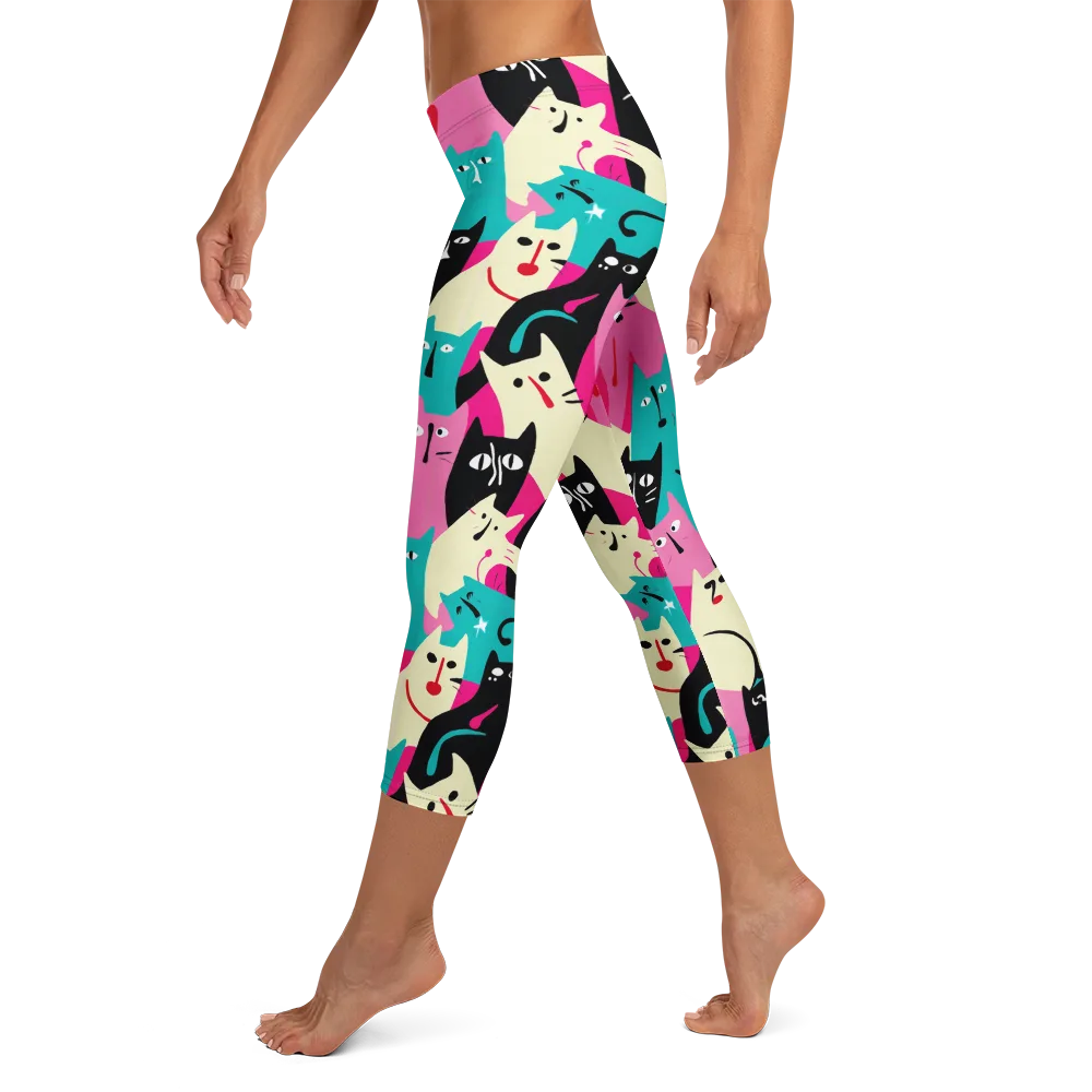 Electric Alley Cats on Capri Leggings — Left