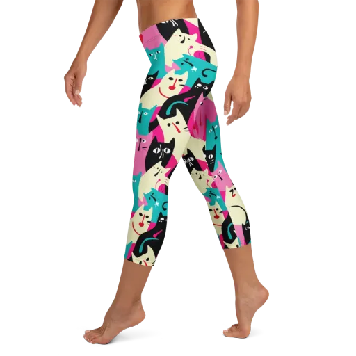 Electric Alley Cats on a Capri Leggings