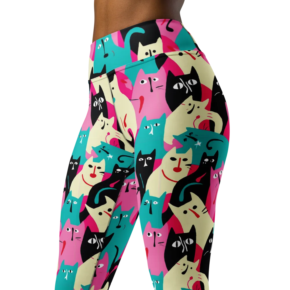 Electric Alley Cats on Yoga Leggings — Left Front
