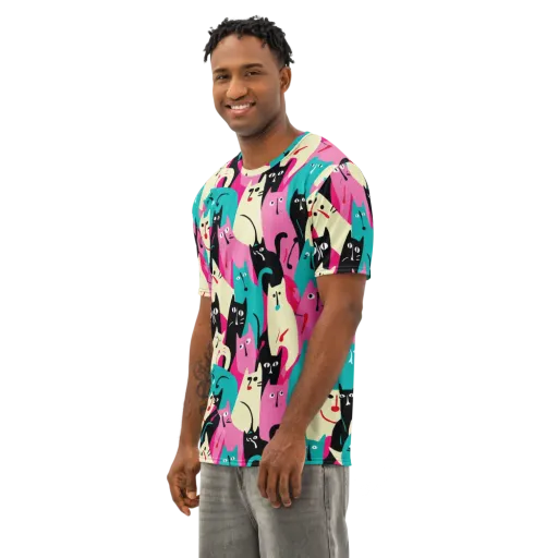 Electric Alley Cats on a Men's Cotton Crew Neck T-Shirt