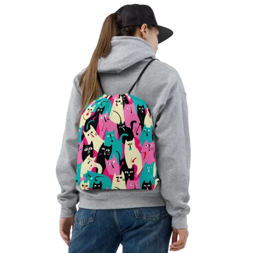 Electric Alley Cats on a Drawstring Bag