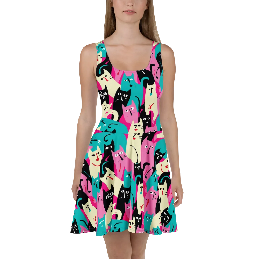 Electric Alley Cats on Skater Dress — Front