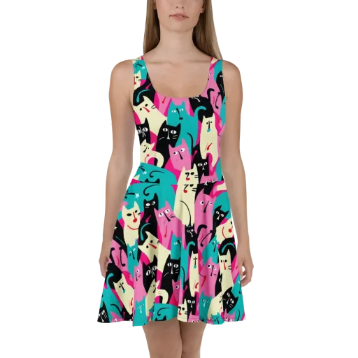 Electric Alley Cats on a Skater Dress