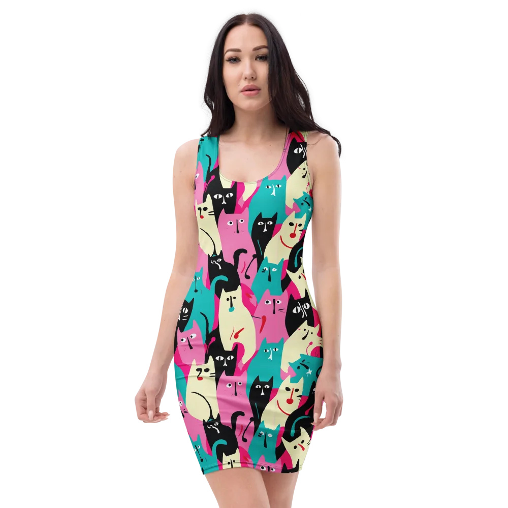 Electric Alley Cats on Bodycon Dress — Front