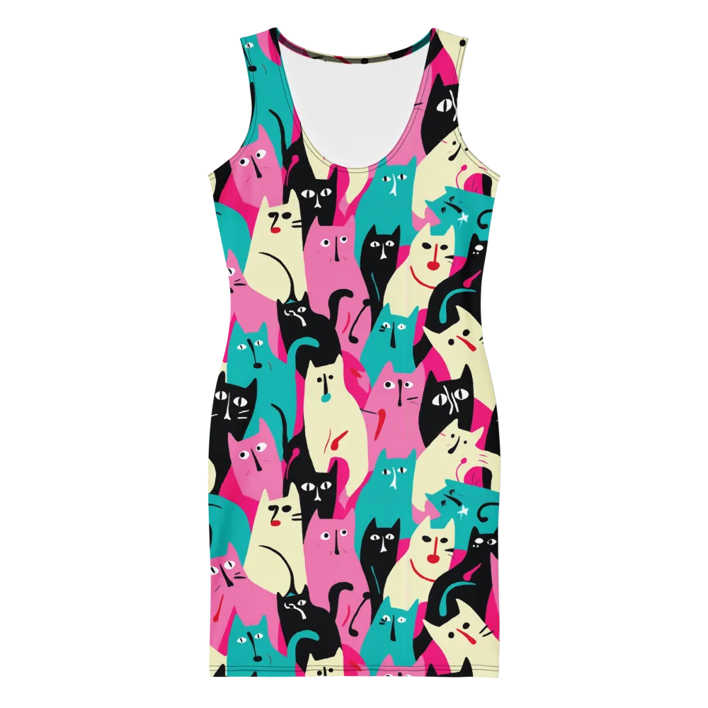 Electric Alley Cats on Bodycon Dress — Front
