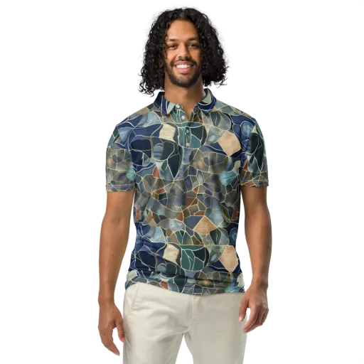 Gilded Tidal Mosaic on a Men's Slim Fit Polo Shirt