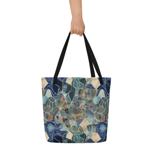 Gilded Tidal Mosaic on a Large Tote Bag W/ Pocket