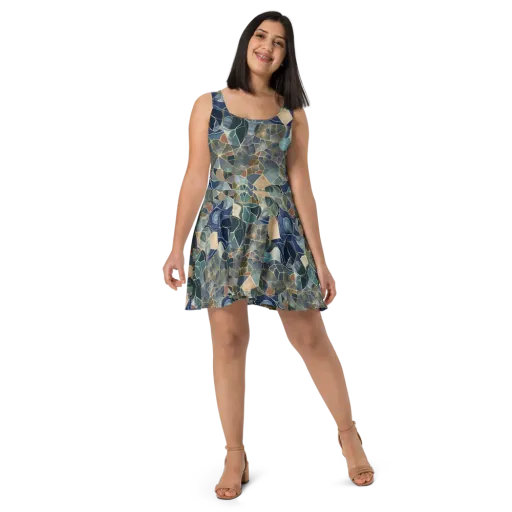 Gilded Tidal Mosaic on a Skater Dress