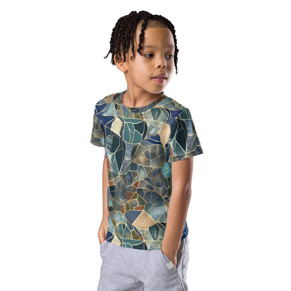 Gilded Tidal Mosaic on Kids Crew Neck T-Shirt — Left Front