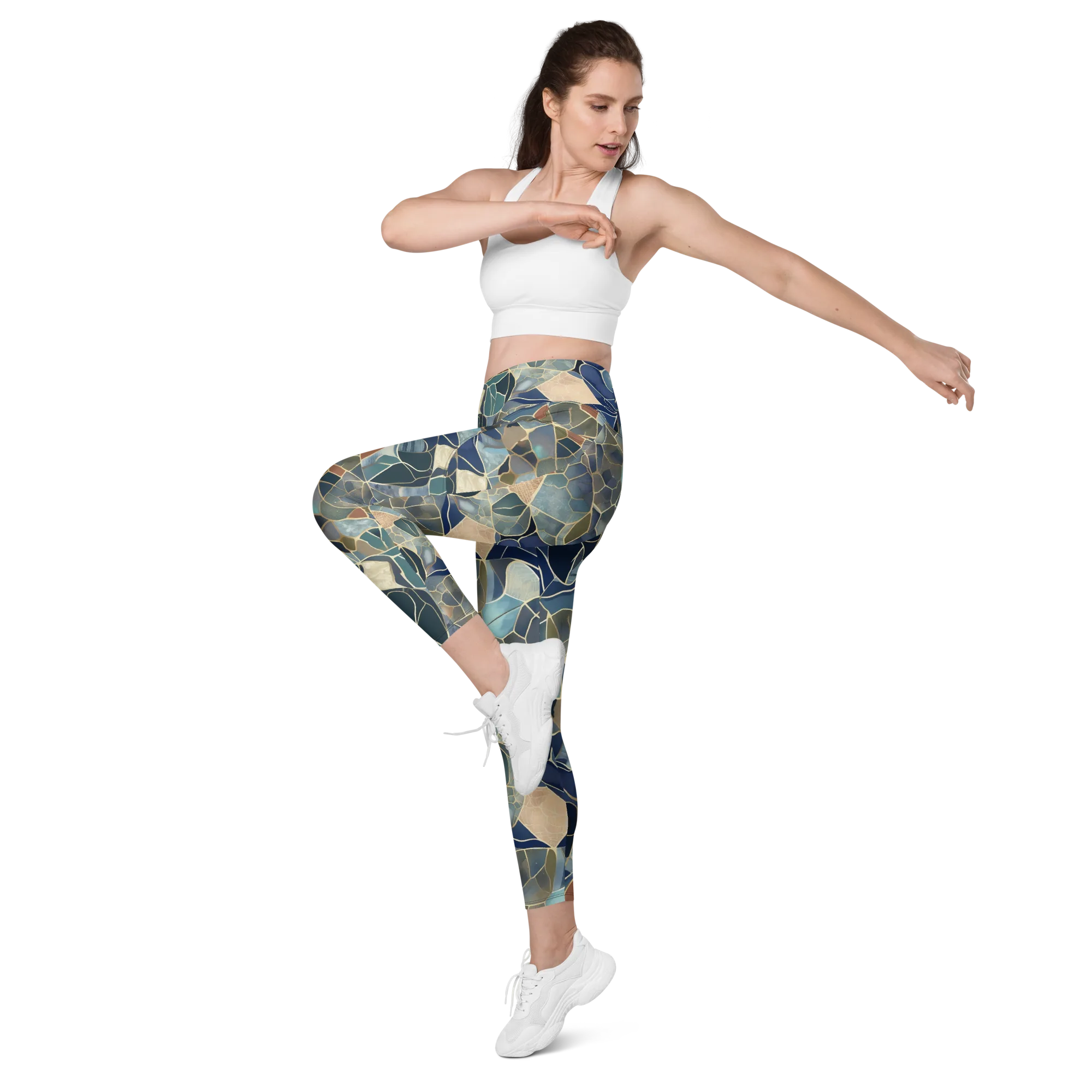 Gilded Tidal Mosaic on Leggings with Pockets — Left Front