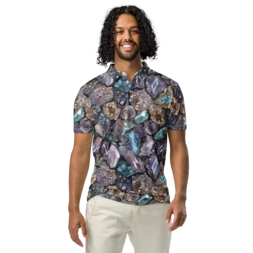 Crystal Cartography on a Men's Slim Fit Polo Shirt