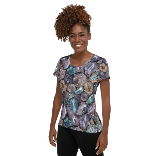 Crystal Cartography on a Women's Athletic T-Shirt