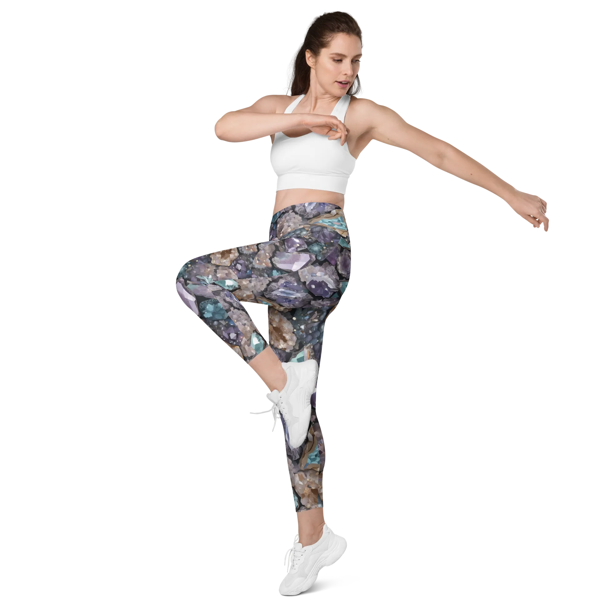 Crystal Cartography on Leggings with Pockets — Left Front