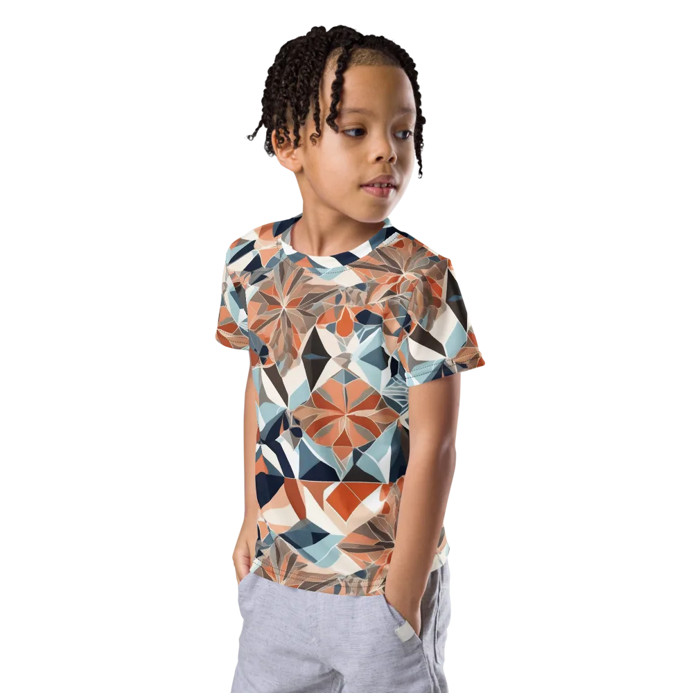 Mosaic Bloom on Kids Crew Neck T-Shirt — Left Front