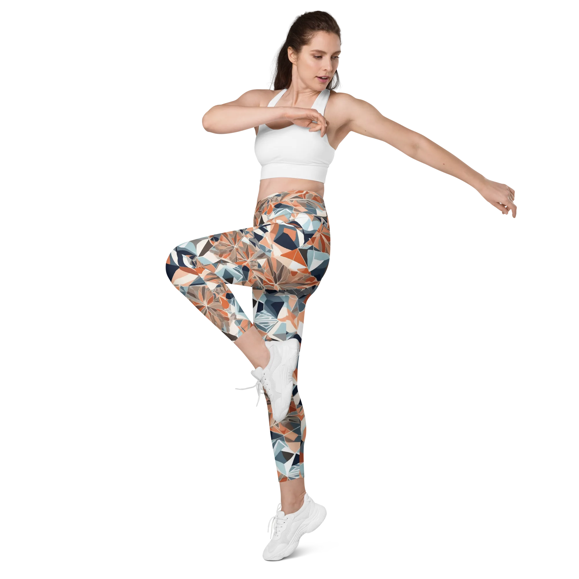 Mosaic Bloom on Leggings with Pockets — Left Front