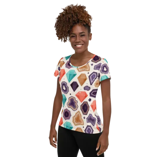 Gemstone Bloom on a Women's Athletic T-Shirt