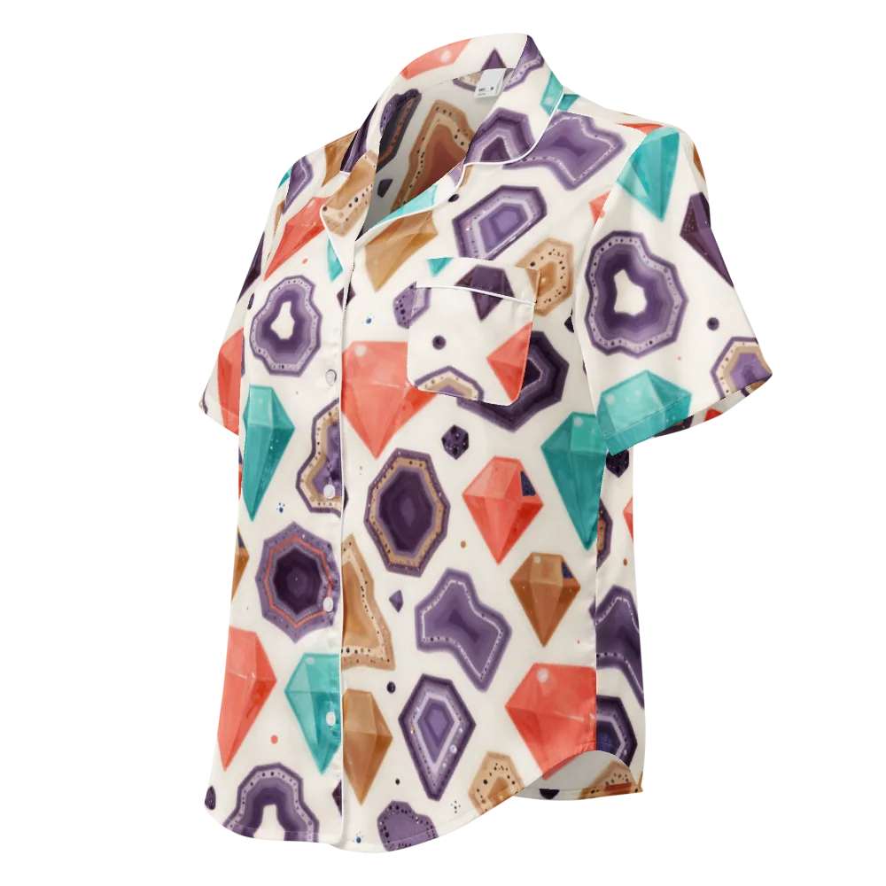 Gemstone Bloom on Women's Short Sleeve Pajama Top — Left Front