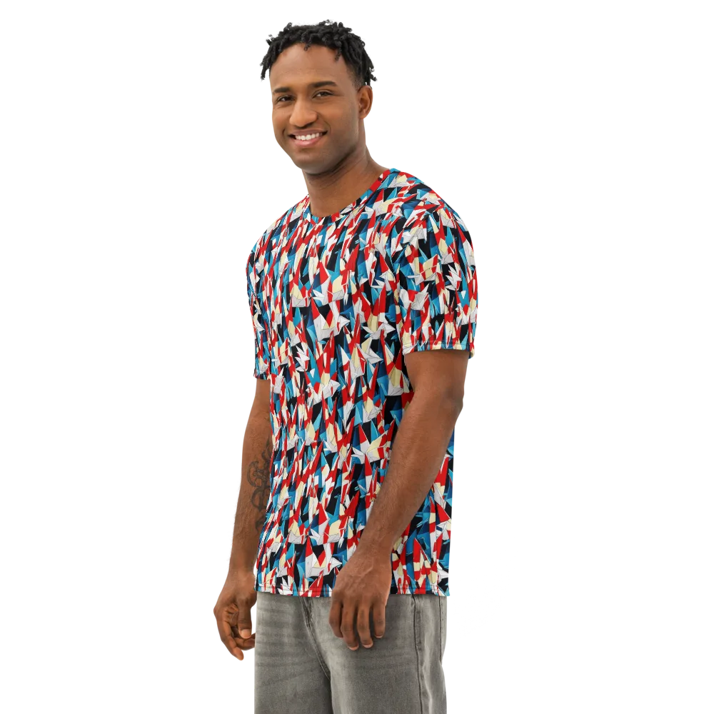 Origami Riot on Men's Cotton Crew Neck T-Shirt — Left Front