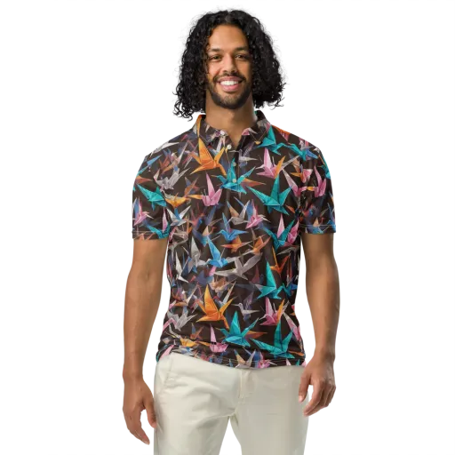Origami Aviary on a Men's Slim Fit Polo Shirt