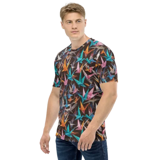 Origami Aviary on a Men's Crew Neck T-Shirt
