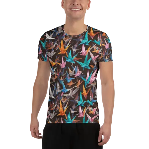 Origami Aviary on a Men's Athletic T-Shirt