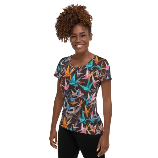 Origami Aviary on a Women's Athletic T-Shirt