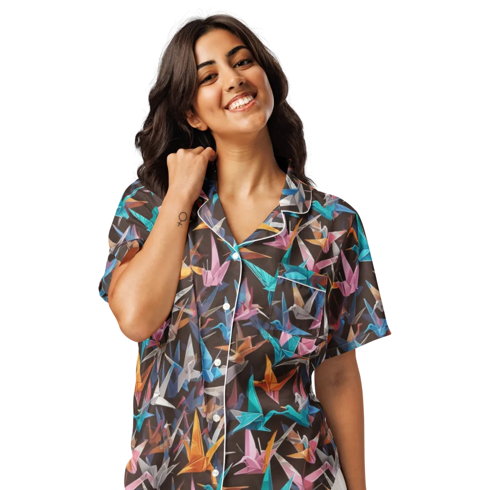 Origami Aviary on Women's Short Sleeve Pajama Top — Front
