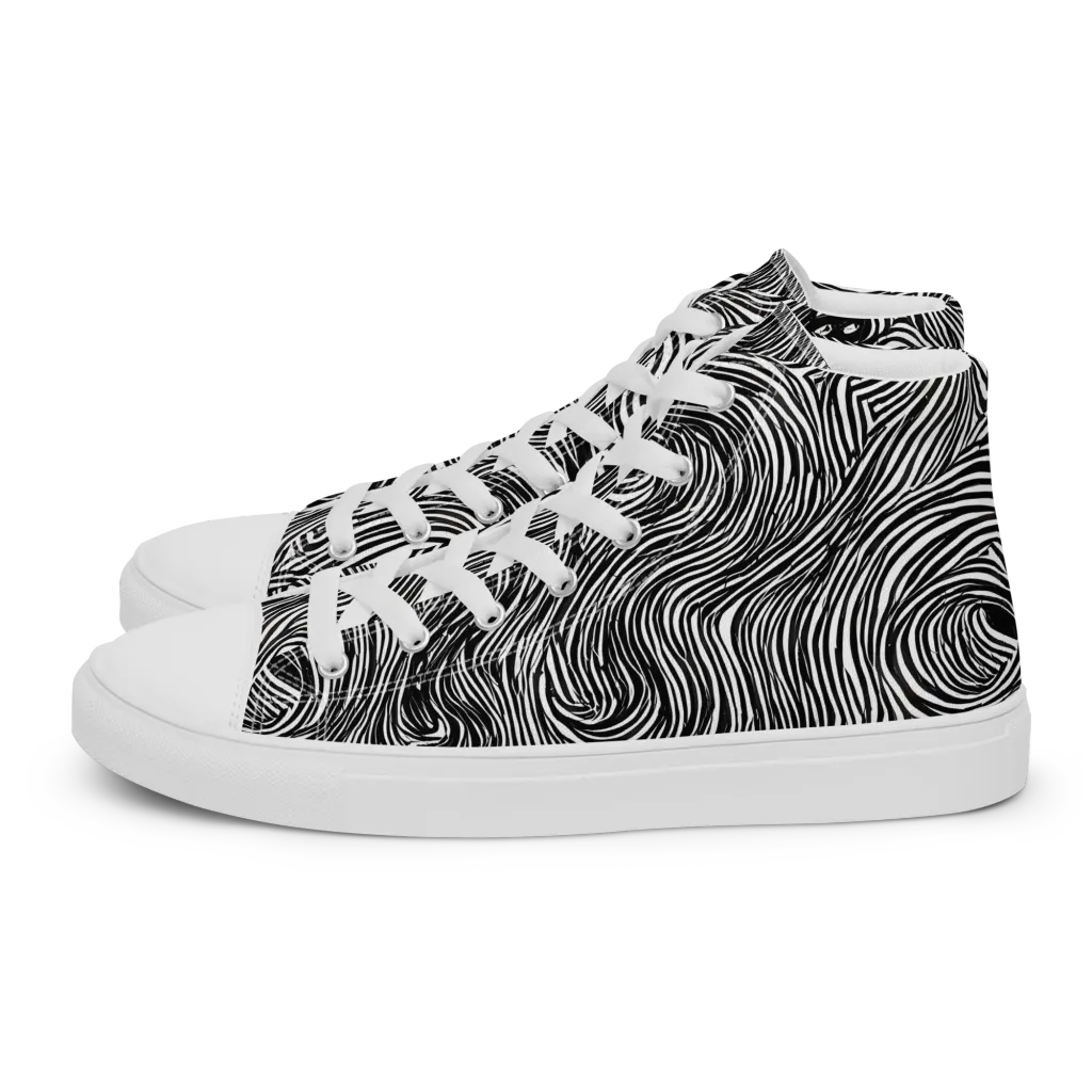 Ink Vortex on Men's High Top Canvas Shoes — Left