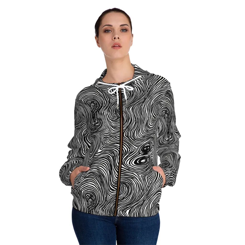 Ink Vortex on Women's Full-Zip Hoodie — Front On Person
