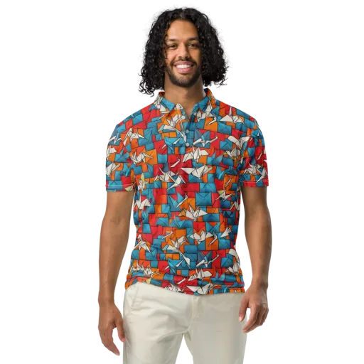 Origami Voltage on a Men's Slim Fit Polo Shirt