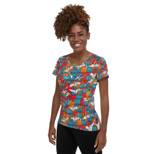 Origami Voltage on a Women's Athletic T-Shirt