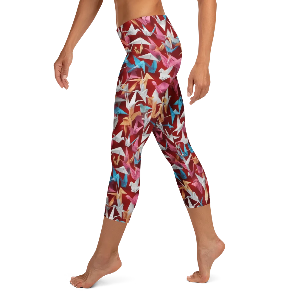 Crane Cascade on Capri Leggings — Left