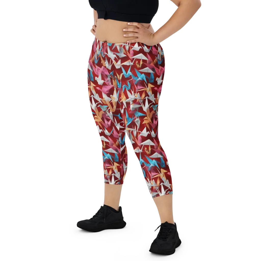Crane Cascade on Capri Leggings — Front