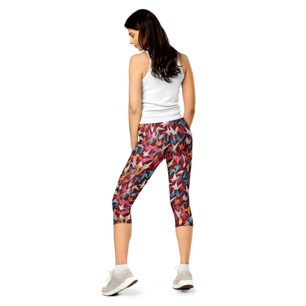 Crane Cascade on Capri Leggings — Back