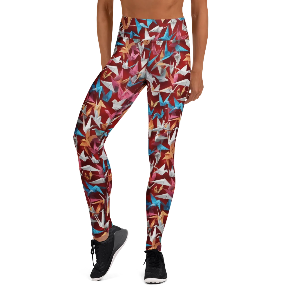 Crane Cascade on Yoga Leggings — Front
