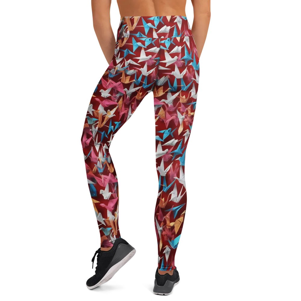 Crane Cascade on Yoga Leggings — Back