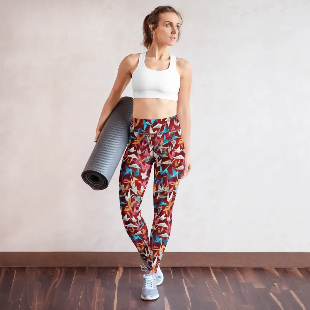 Crane Cascade on Yoga Leggings — Front