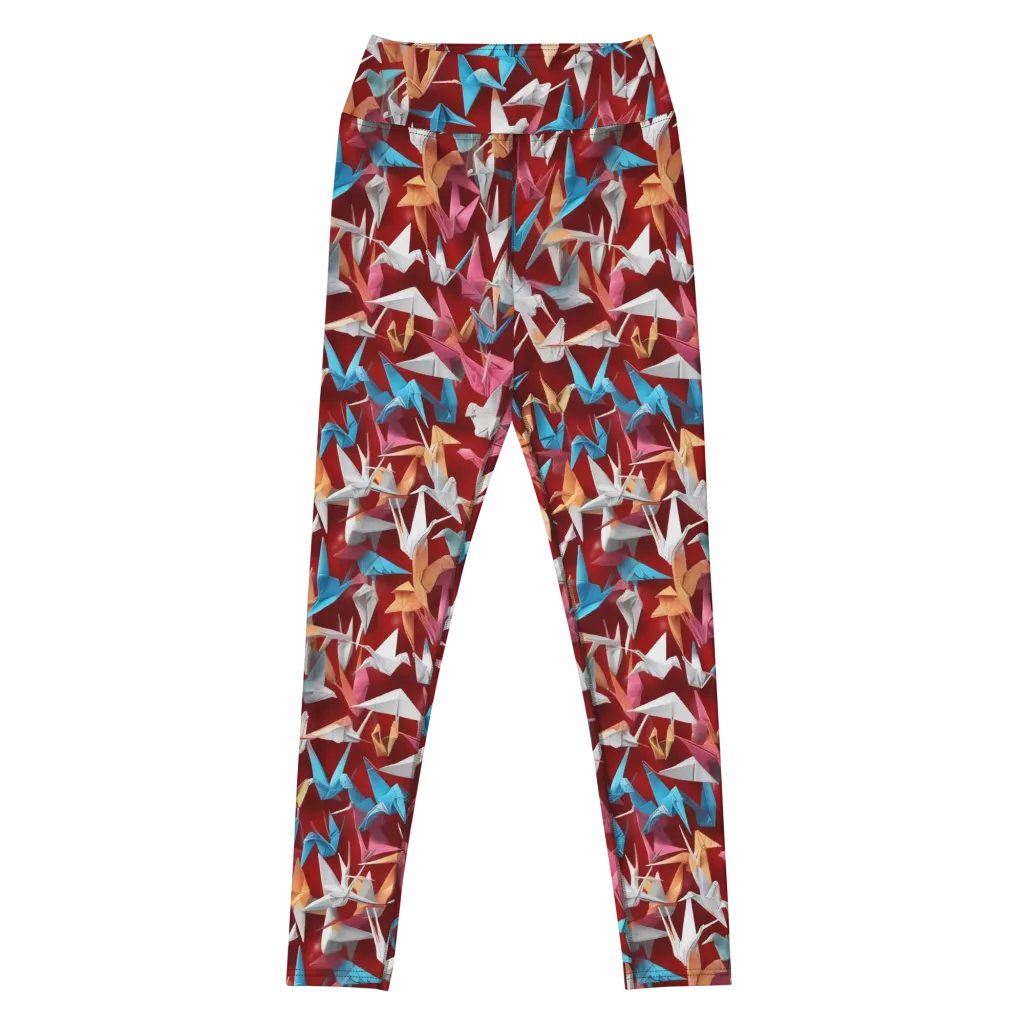 Crane Cascade on Yoga Leggings — Front