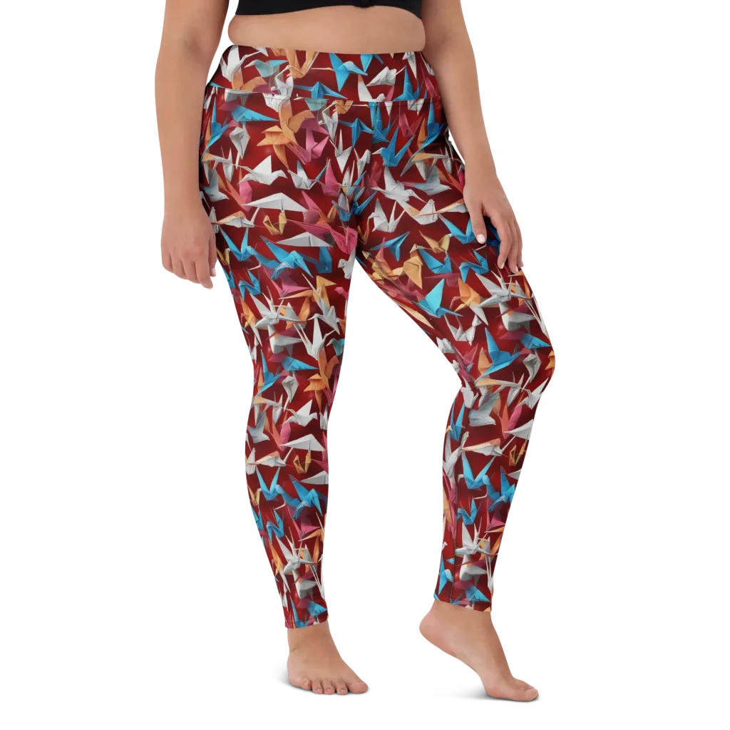 Crane Cascade on Yoga Leggings — Front