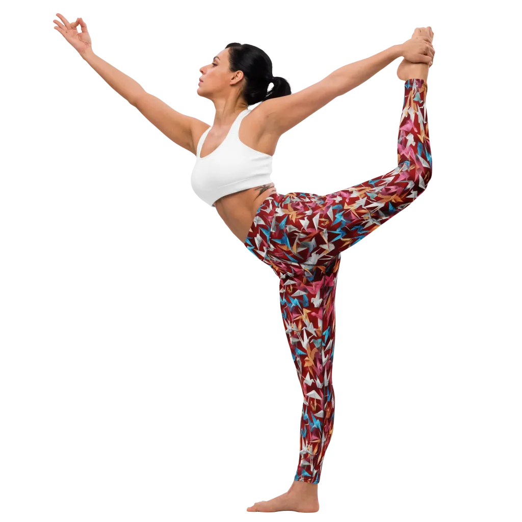Crane Cascade on Yoga Leggings — Left
