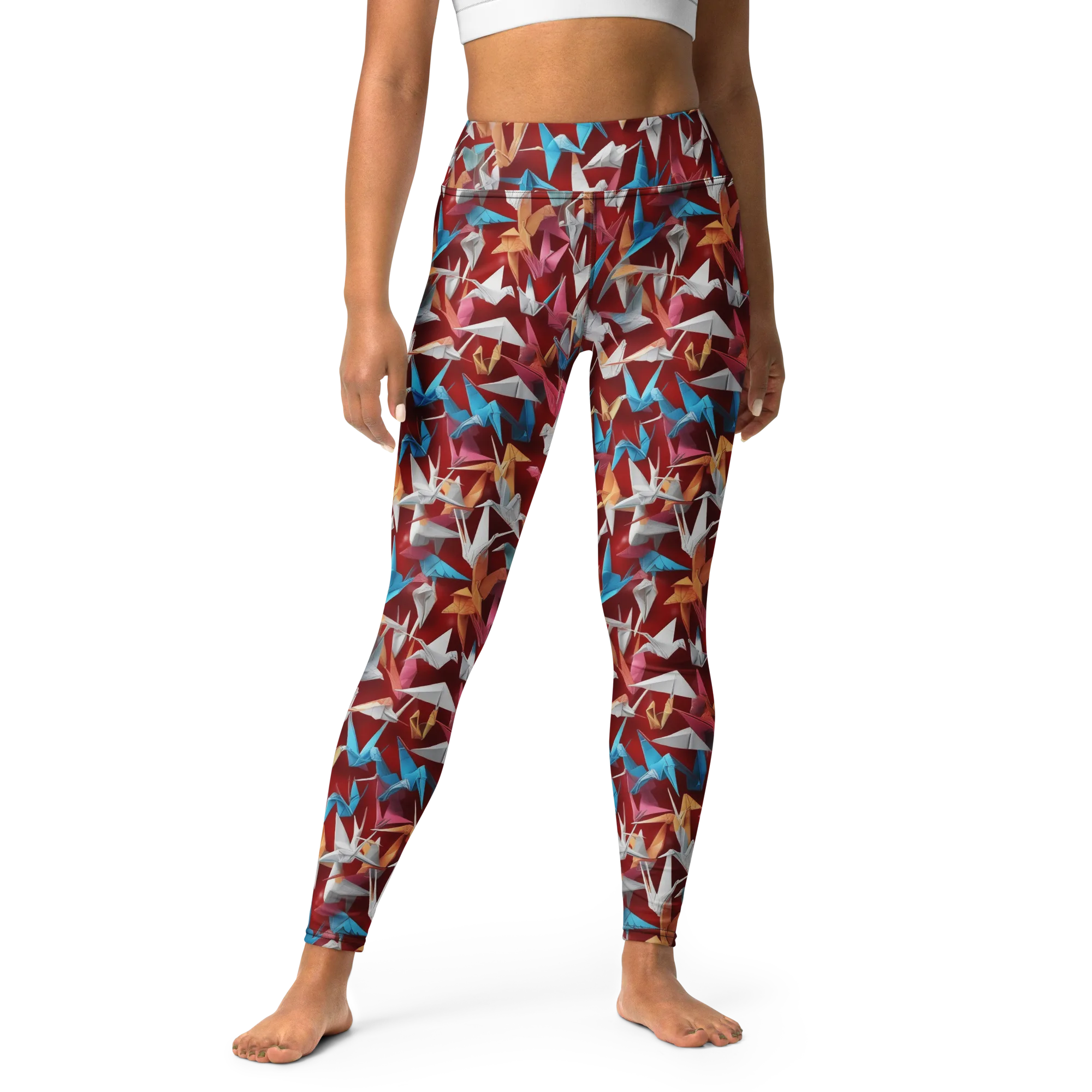 Crane Cascade on Yoga Leggings — Front