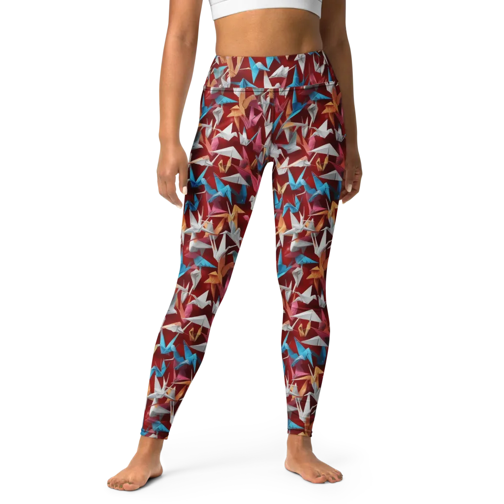 Crane Cascade on Yoga Leggings — Front