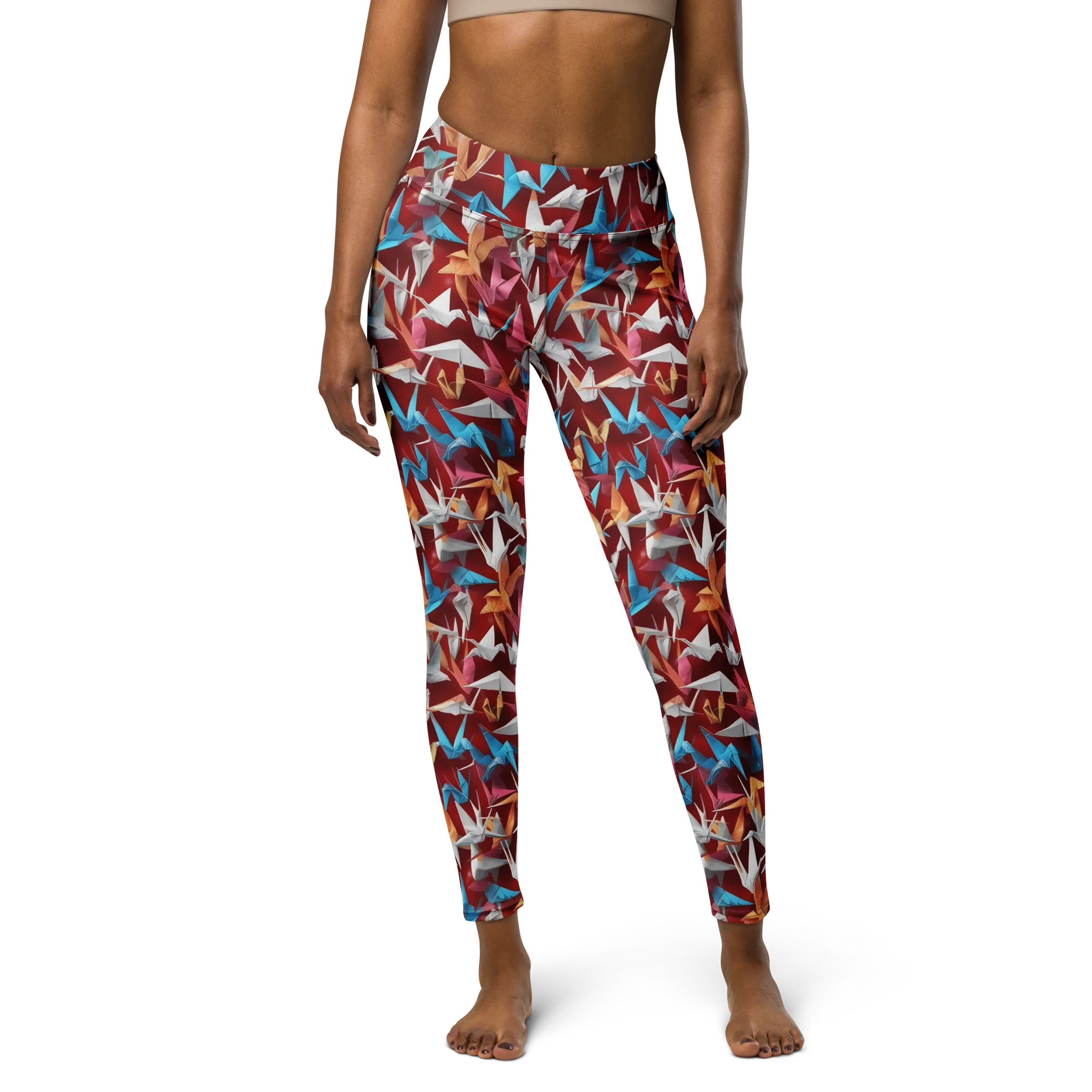 Crane Cascade on Yoga Leggings — Front