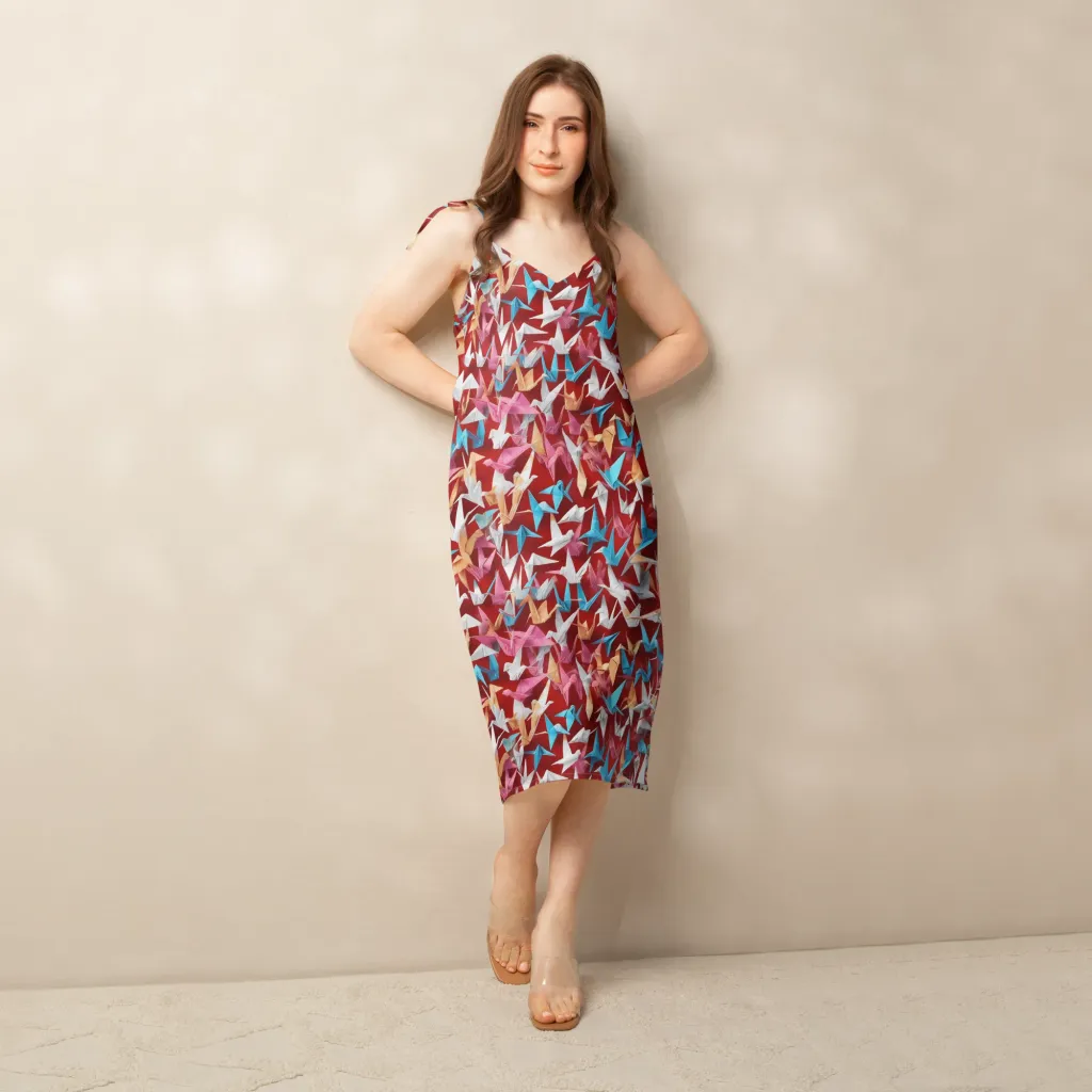 Crane Cascade on Slip Dress — Front
