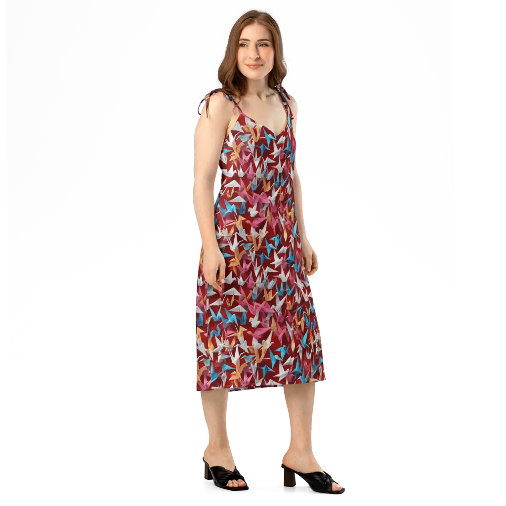 Crane Cascade on Slip Dress — Right Front