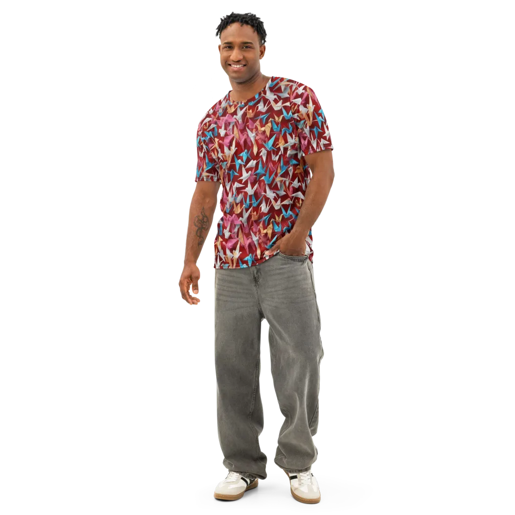 Crane Cascade on Men's Cotton Crew Neck T-Shirt — Front