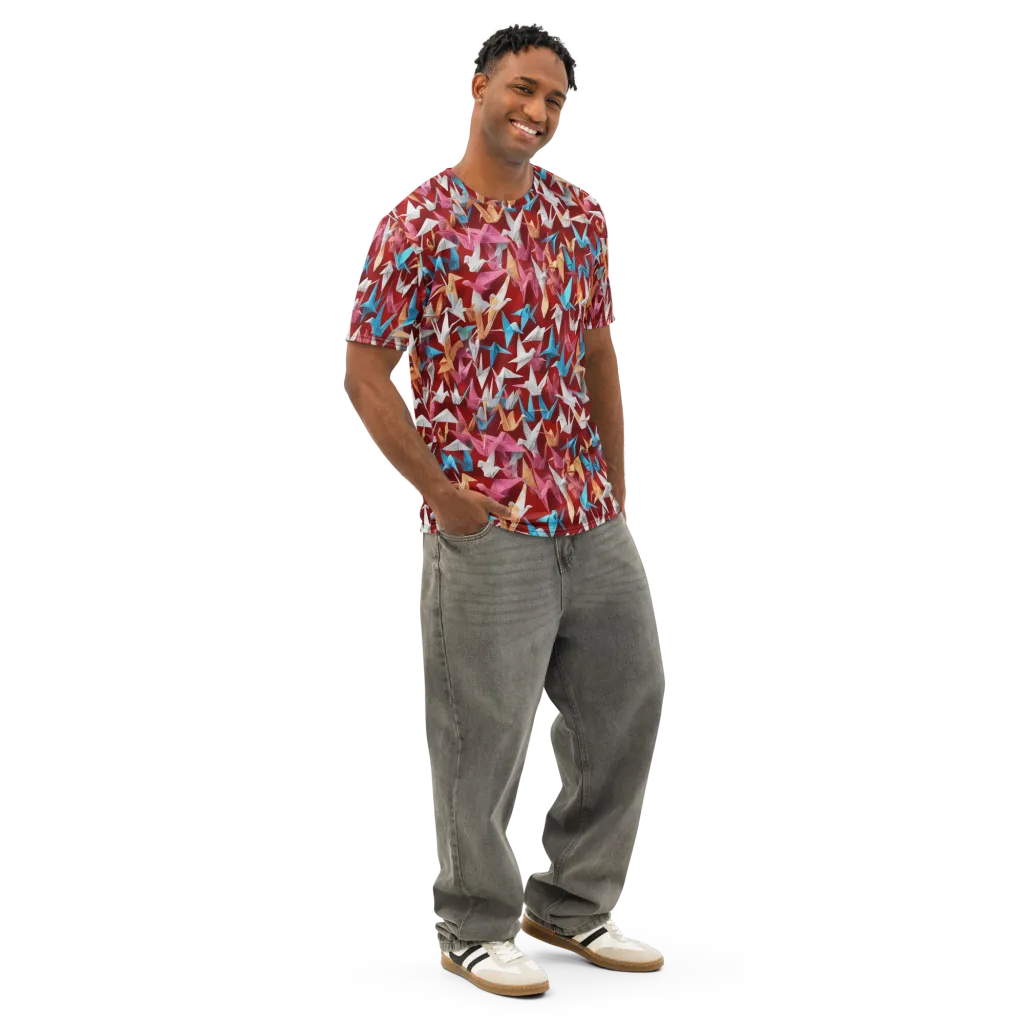 Crane Cascade on Men's Cotton Crew Neck T-Shirt — Right Front