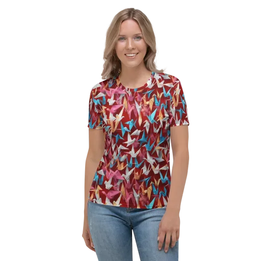 Crane Cascade on a Women's Crew Neck T-Shirt